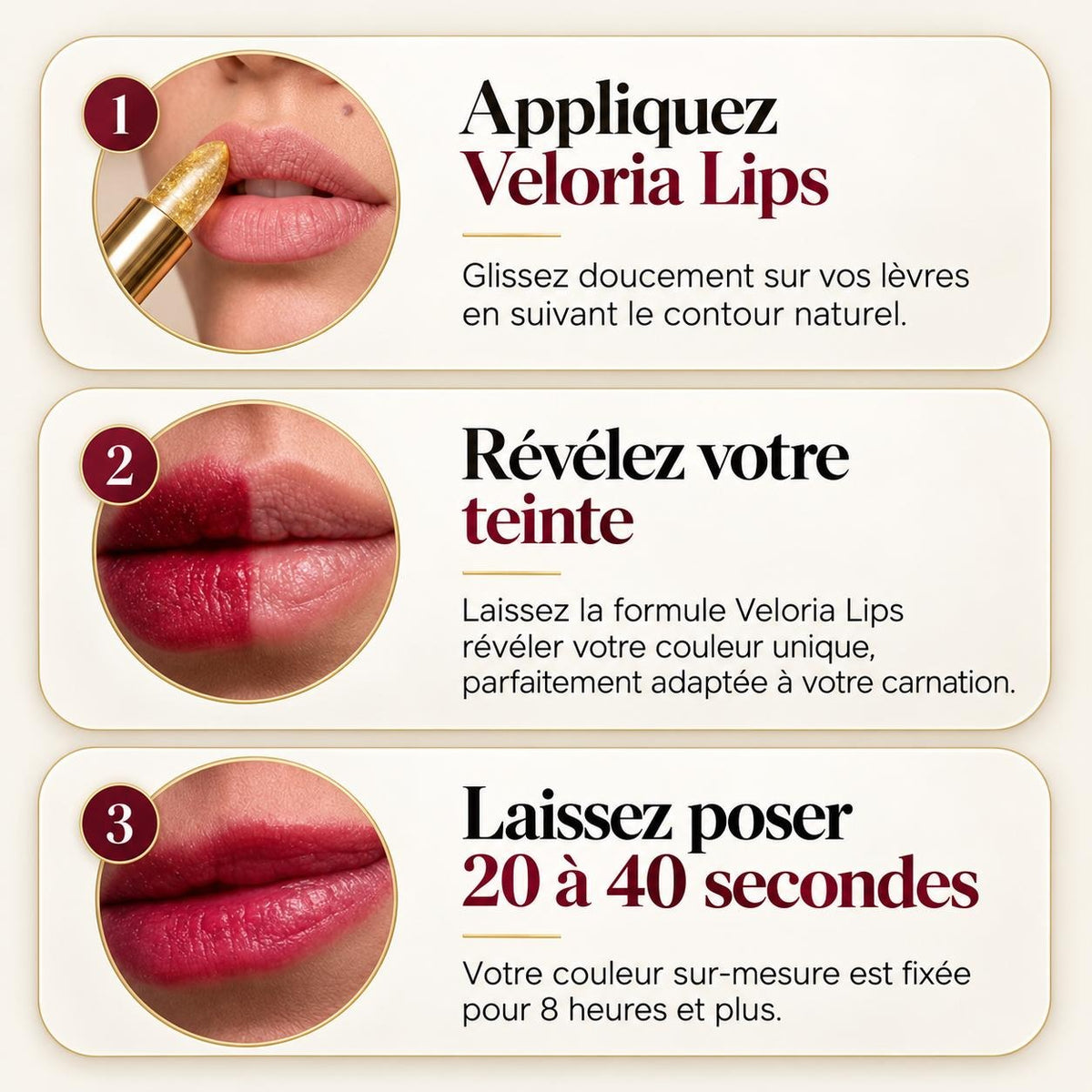 Rouge à Lèvres pH Adaptatif VELORIA – Teinte Sur-Mesure & Hydratante