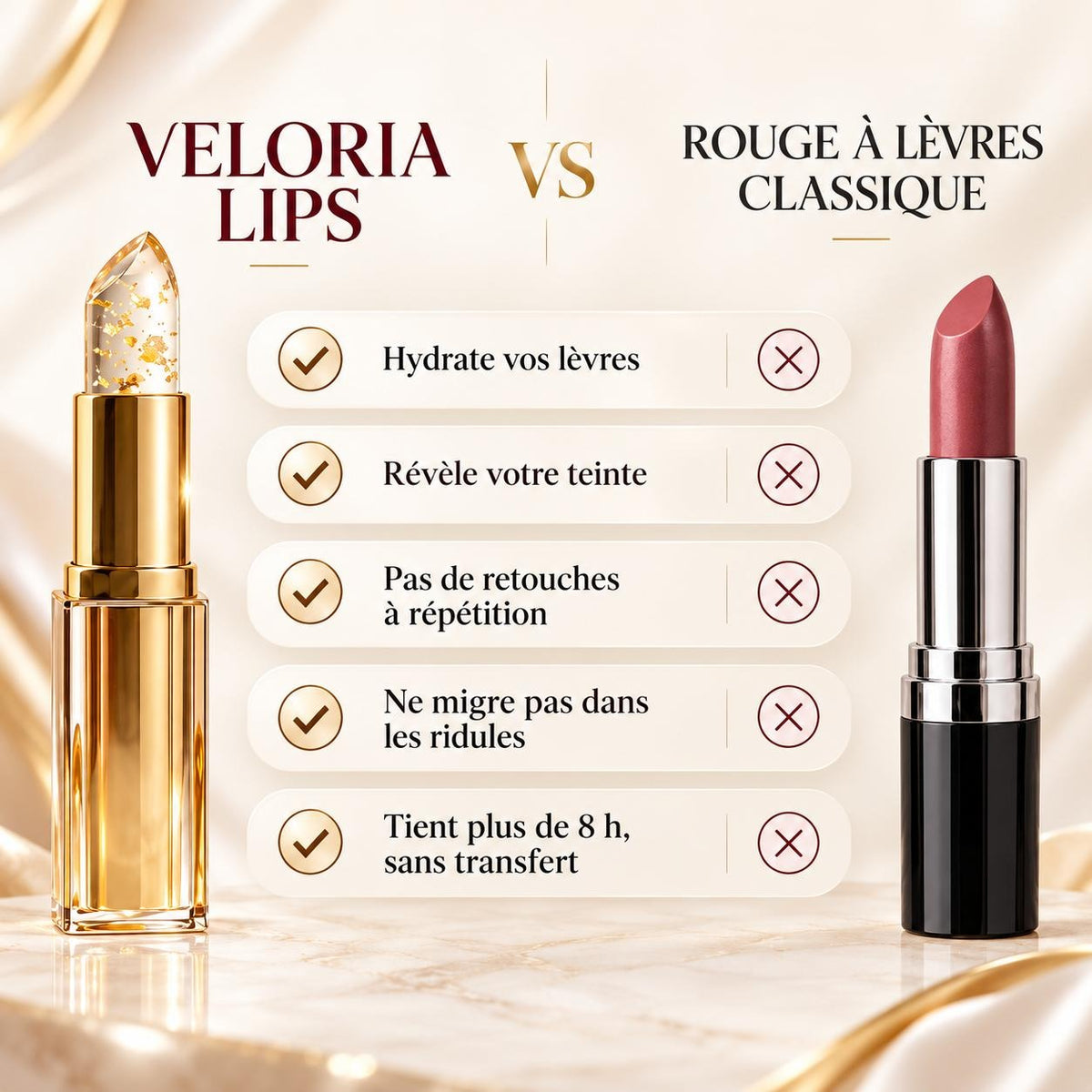Rouge à Lèvres pH Adaptatif VELORIA – Teinte Sur-Mesure & Hydratante